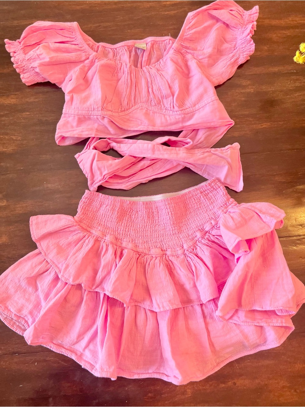 Blanco By Nature Pink Tiered Smocked Skirt set